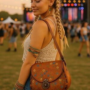 BOHO vintage “Canale” hand painted leather purse